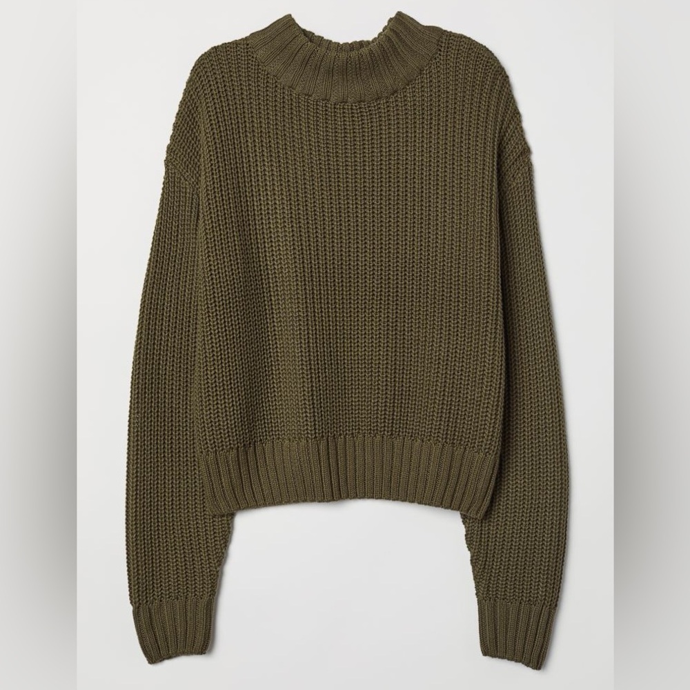 H&M Divided Mock Turtleneck- Dark Khaki Green Sweater - Picture 1 of 4